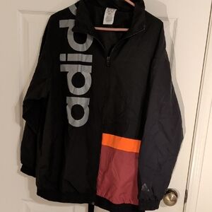 adidas Black Windbreaker Jacket with Orange and Maroon Panels